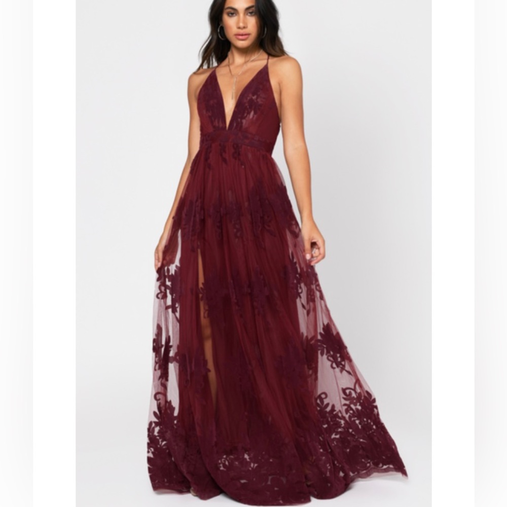 Red tulle maxi dress